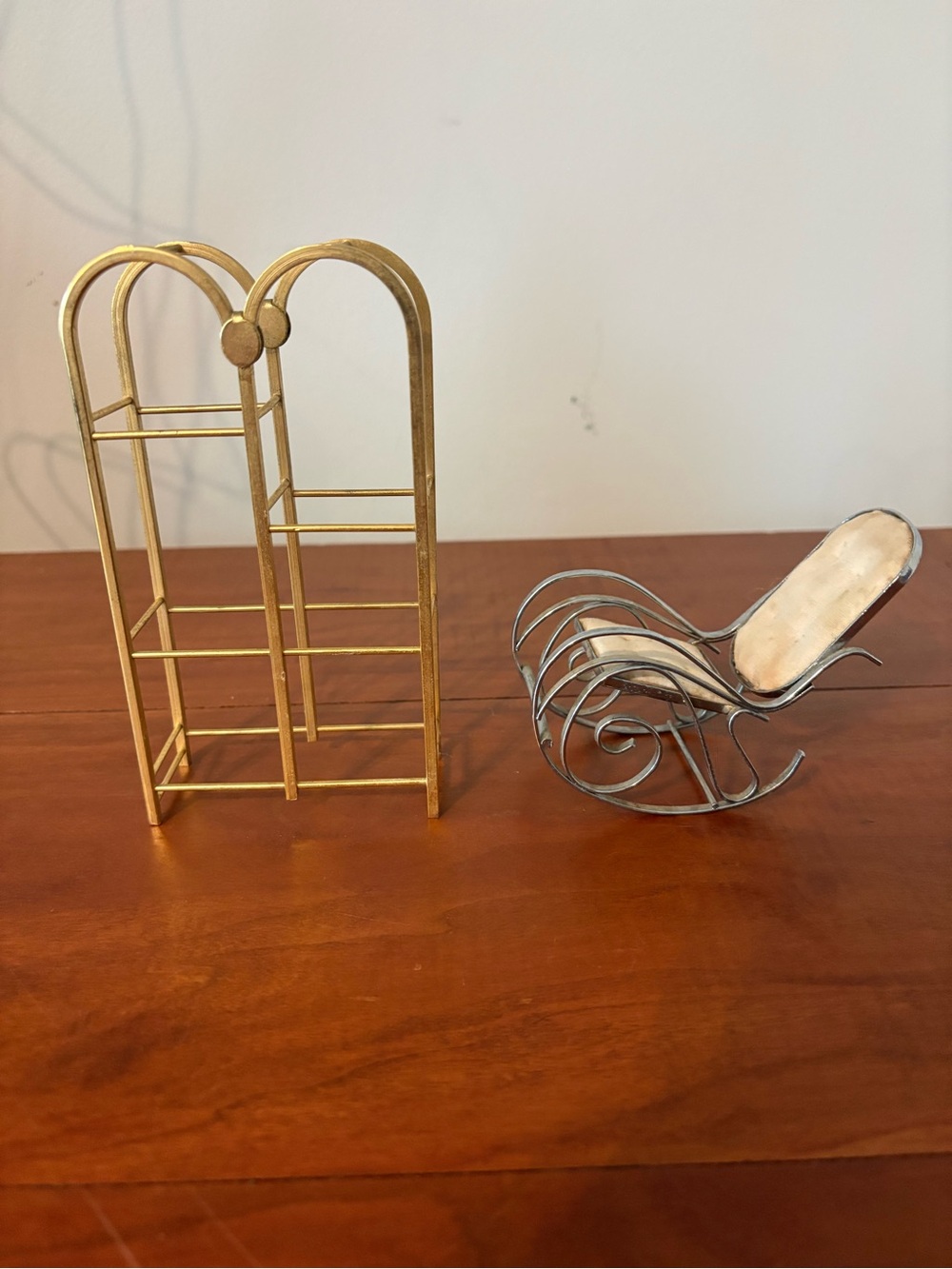 Miniature Metal Rocking Chair & Gold Rack Dollhouse Furniture